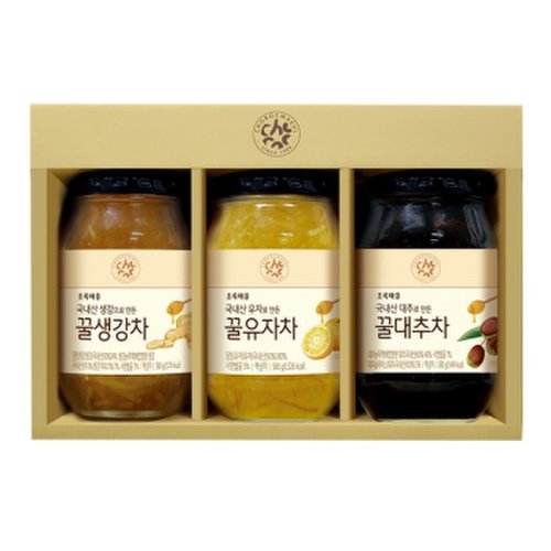 [1/17 17시 결제완료 주문 명절전배송][쇼핑백]과일액상차세트(1호)/꿀유자차580g+꿀대추차580g+꿀생강차580g